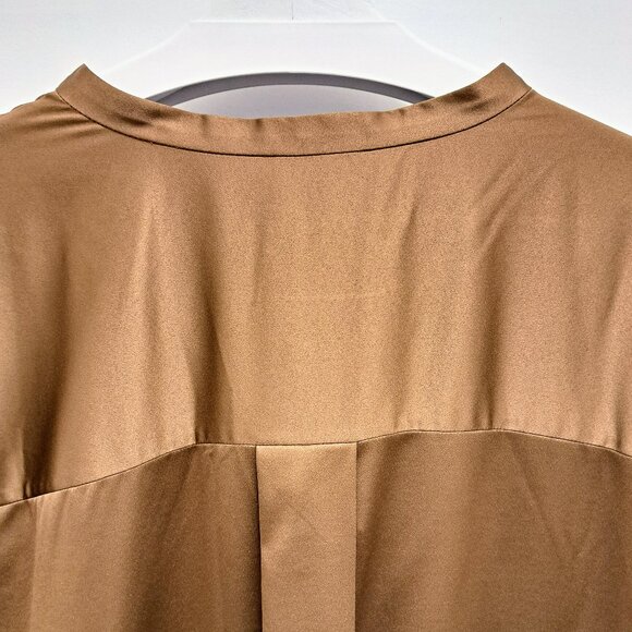 Eileen Fisher Mandarin Collar Button Down Satin Tunic Gold Leaf Size 2X - Picture 8 of 14